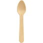 The Duni GmbH coffee spoon 110 mm, wood unwaxed, has a simple, light wood design with a flat handle. Sold as Natural unwaxed 110 in packs of 100 pieces and shown against a white background.