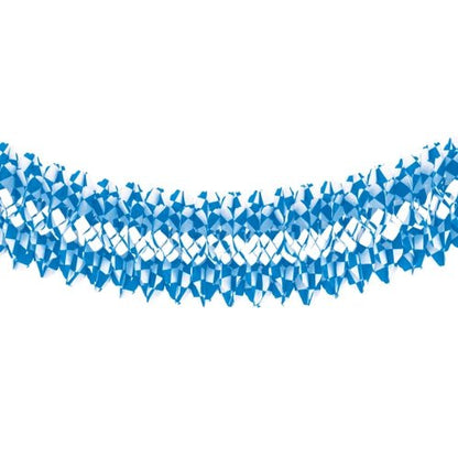 The PAPSTAR large room garland, flame retardant paper Ø 25 cm · 10 m from PAPSTAR GmbH features a blue and white diamond pattern – ideal decoration that is also flame retardant for safety reasons.