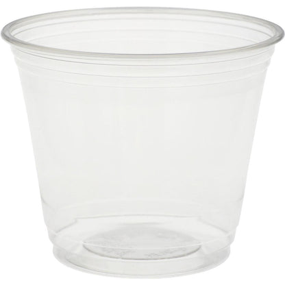 The Glass Crystal Transparent by Duni GmbH is a clear plastic cup with a flared rim and horizontal grip grooves, depicted empty on a plain white background. Its refined design gives it the appearance of elegant glassware while being durable.