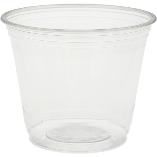 The Glass Crystal Transparent by Duni GmbH is a clear plastic cup with a flared rim and horizontal grip grooves, depicted empty on a plain white background. Its refined design gives it the appearance of elegant glassware while being durable.
