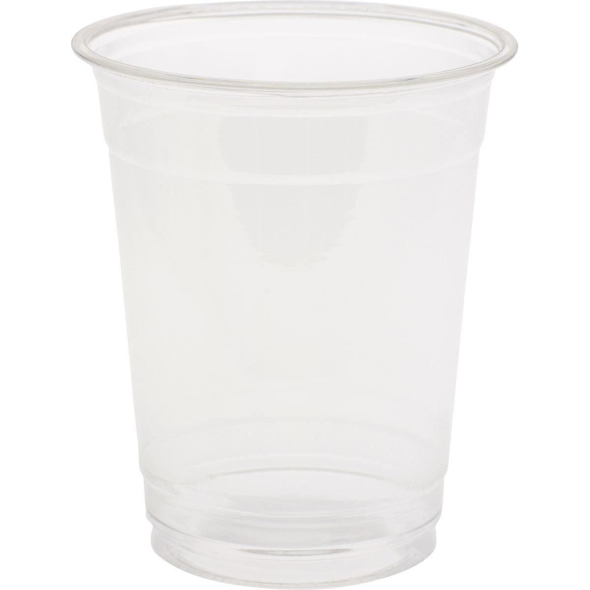 A clear, glass-clear cup by Duni GmbH in an elegant glass look stands upright against a plain white background, with its visible rim and bottom revealing high-quality materials.