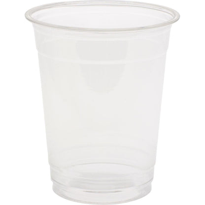 A clear, glass-clear cup by Duni GmbH in an elegant glass look stands upright against a plain white background, with its visible rim and bottom revealing high-quality materials.