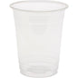 A clear, glass-clear cup by Duni GmbH in an elegant glass look stands upright against a plain white background, with its visible rim and bottom revealing high-quality materials.