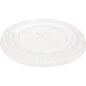 The flat lid with cross slot for 188004-6 from Duni GmbH is a transparent rPET lid with a raised edge and X-shaped straw slot, featuring recycling symbols and embossed markings. Package: 50 pieces.