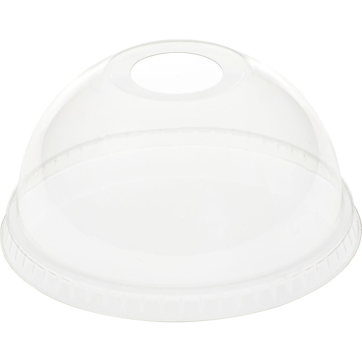 The Duni GmbH dome lid with opening for 188004-6, made of transparent rPET, offers a secure, environmentally friendly packaging solution thanks to its dome shape and non-slip edge. Pack of 50 pieces.