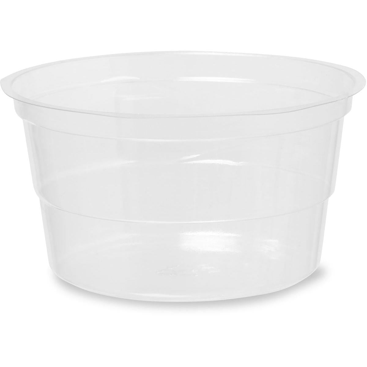 A transparent, round rPET insert for Crystal glasses 188004-188006 by Duni GmbH, pack of 50 pieces, shown empty with flared rim - ideal as eco-friendly drinking glasses made from recycled PET for sustainable living.