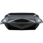 Illustrated is an empty Octaview® M Black / Transparent APET 185x185x70 takeout container from Duni GmbH with a clear attached lid on a white background. The securely fastened lid emphasizes its use as food packaging.
