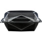 The Octaview® M+ Black/Transparent APET 185x185x90 Takeout Container by Duni GmbH is shown closed, viewed from the front, against a white background - an ideal transparent packaging solution for food presentation.