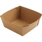 An eco-friendly Duni GmbH Viking Cube Low Box, Brown Cardboard/PE, 113x113x50 mm food tray (pack of 300 pieces), with folded corners, shown from above at an angle - ideal as a sustainable packaging solution.
