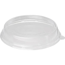 A transparent rPET lid high 800-1200 ml from Duni GmbH is pictured upside down on a white background. "100% RECYCLED MATERIAL" is printed on the lid, emphasizing the eco-friendly packaging.