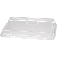 A transparent rPET lid 850/1200 ml from Duni GmbH (239x165x28 mm, pack of 40 pieces) lies on a white background and shows its flat surface with raised edges for a secure closure.