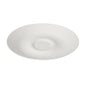 A white bagasse plate ø 27 cm from Duni GmbH, pack (25 pieces), made from environmentally friendly, biodegradable bagasse, with a round indentation in the middle, photographed on a white background.