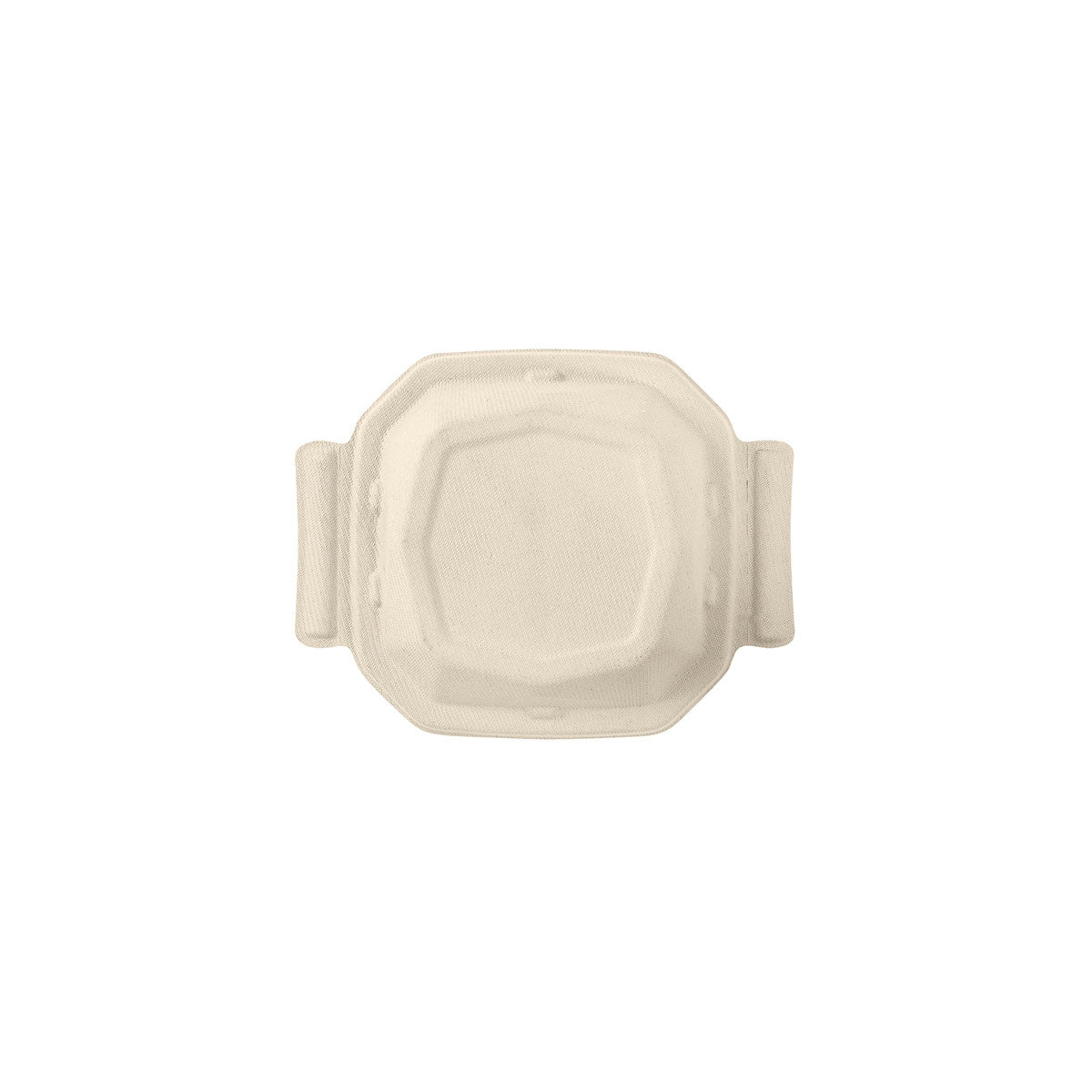 A brown bagasse lid for the 188140 disposable food container by Duni GmbH (202x160x37mm, pack of 80 pieces) is pictured from above with two small handles on a plain white background.