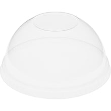 The Duni GmbH dome lid without opening for 188004-6 is a clear, dome-shaped rPET lid that is ideal for covering beverage or dessert cups and perfect for food packaging; the pack contains 50 transparent lids.