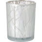 The candle holder 100x80 mm in Shimmer White by Duni GmbH impresses with its elegant design featuring a frosted look and silver interior - an exquisite home accessory that enhances any room; available in a pack of 1 piece.