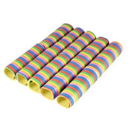 Ten PAPSTAR streamers 4 m "Stripes" (flame-retardant film) from PAPSTAR GmbH with colorful stripes - the ideal party decoration.