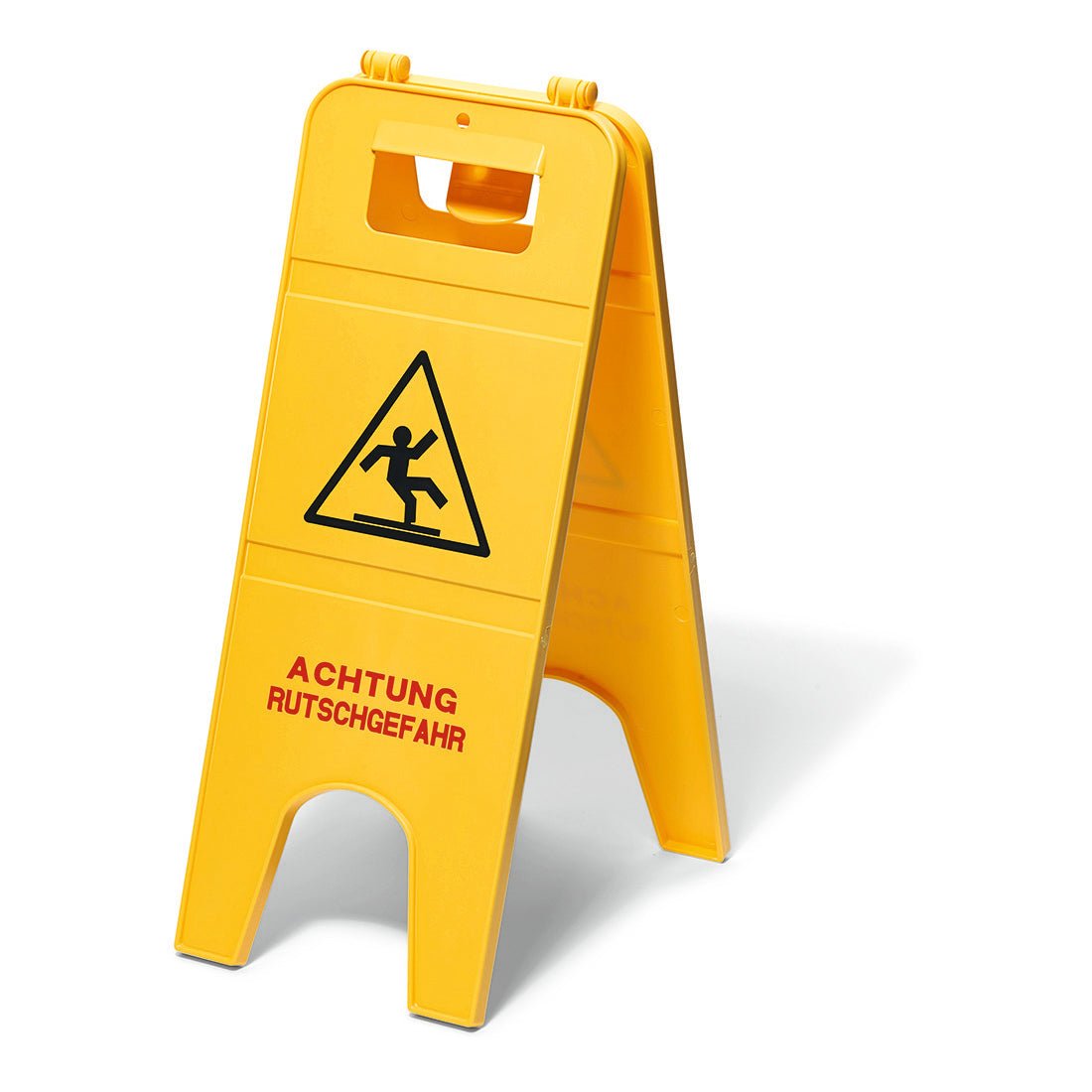The Nölle Profi Brush warning sign made of sturdy plastic (60 cm) with a slipping person and red "CAUTION SLIPPERY" notice reliably warns against slippery floors on a white background.