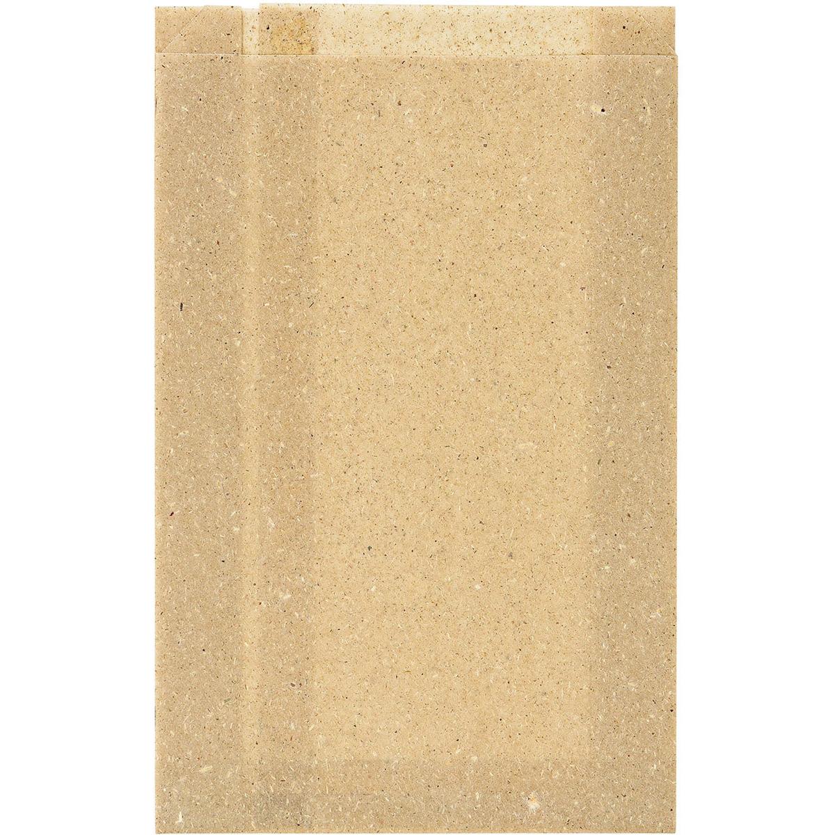 A simple, rectangular, light brown matzah rests on a white background next to a Duni GmbH grass paper bag Bloom Medium 310x200 mm made of natural grass paper (pack of 500 pieces).