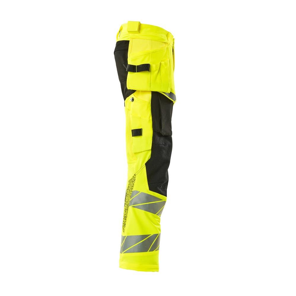 Pants with hanging pockets, ULTIMATE STRETCH pants, hi-vis yellow/black