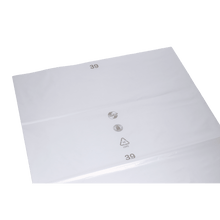 A transparent EMIL DEISS KG sheet (model DEISS 19101, 700x1100x0.1 mm) lies flat on a white background and is printed with gray recycling symbols and the number 39.