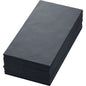 A neatly stacked pile of dark gray Dunilin napkins 48 x 48 cm 1/4 fold from Duni GmbH with a subtle texture pattern is presented on a plain white background.