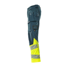 Pants with hanging pockets, ULTIMATE STRETCH pants, dark petroleum/hi-vis yellow