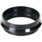 A black, round metal ring with flange from Duni GmbH, package (1 piece), cassette DF5 ø 92 mm Black. Its smooth, reflective surface shows highlights - ideal for ø92 audio recordings. Photographed at an angle on white.