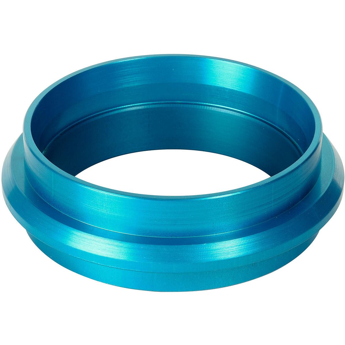 A blue metallic cassette DF5 ø 88 mm ring from Duni GmbH with a smooth, shiny surface and beveled edge is depicted at an angle against a white background. Package (1 piece).