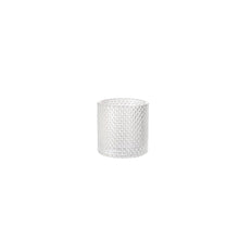 The Duni GmbH candle holder Calm 80 x 80 mm is a clear, cylindrical candle holder with a textured mesh pattern, depicted centrally on a plain white background.