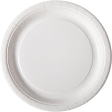 A simple, round, white cardboard plate (Plate ø 22 cm, Cardboard White Paper ø220 | Pack of 100 pieces) from Duni GmbH with a slightly raised, corrugated edge is photographed from above against a white background.