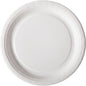 A simple, round, white cardboard plate (Plate ø 22 cm, Cardboard White Paper ø220 | Pack of 100 pieces) from Duni GmbH with a slightly raised, corrugated edge is photographed from above against a white background.