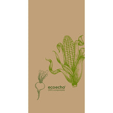 An illustration of corn and a root vegetable on a light brown background with "ecoecho 100% compostable" underneath highlights the Duni GmbH tissue napkins 40 x 40 cm, 2-ply, 1/8 book fold Veggies, pack (300 pieces).