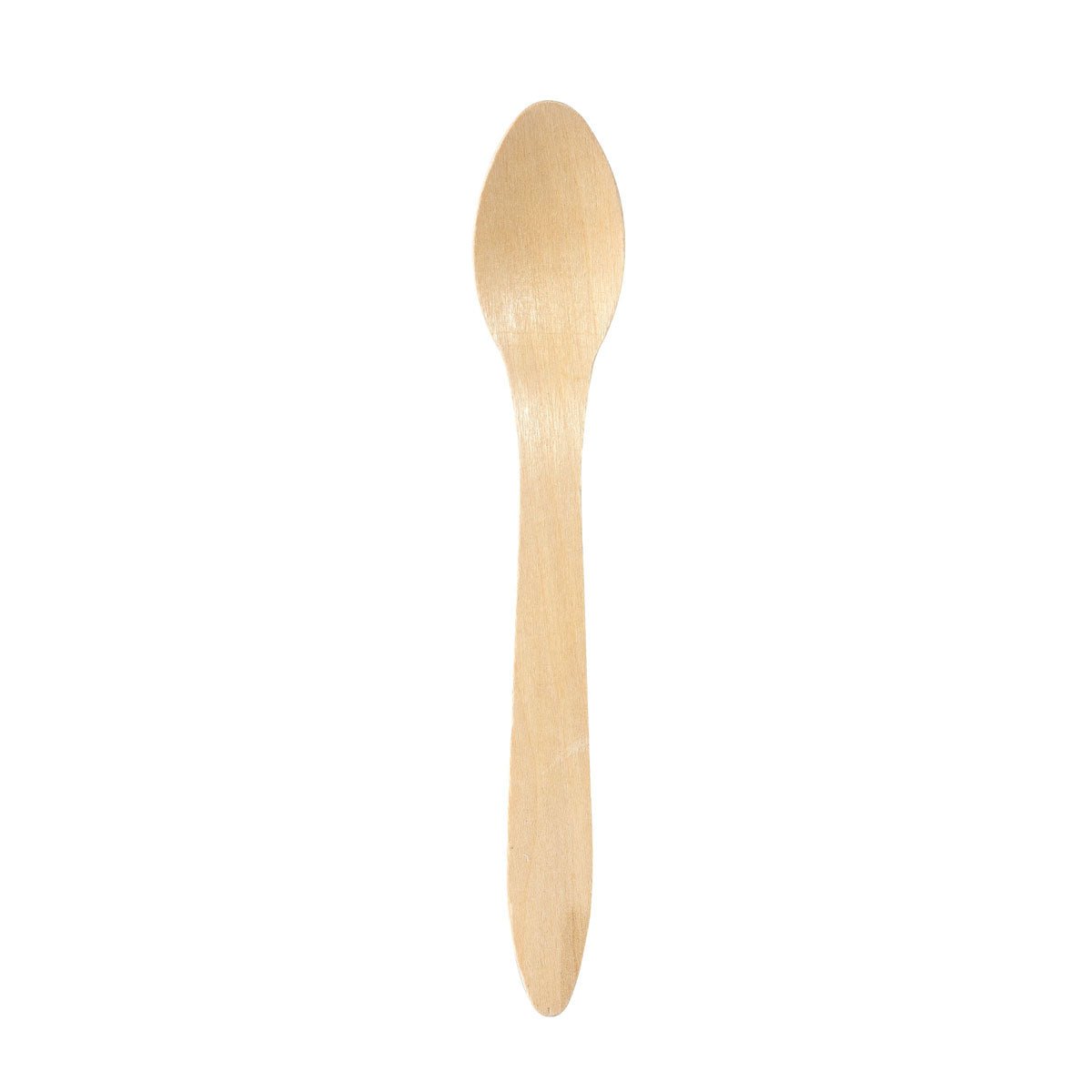 The Duni GmbH Spoon 190 mm, waxed wood Natural waxed 190 (Pack of 100 pieces) is an environmentally friendly, light wooden spoon with an oval bowl and straight handle, ideal for the sustainable kitchen.