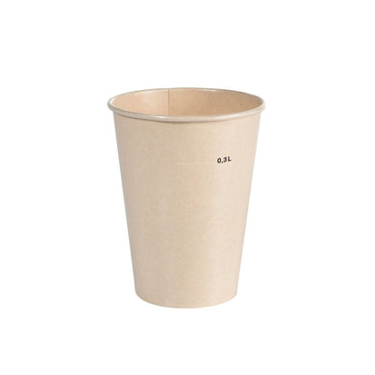 Ausschakbecher Breeze Cup Bagasse by Duni GmbH: A simple, light brown cup with "0.3L" print, standing against a white background - the eco-friendly disposable cup for sustainable enjoyment.