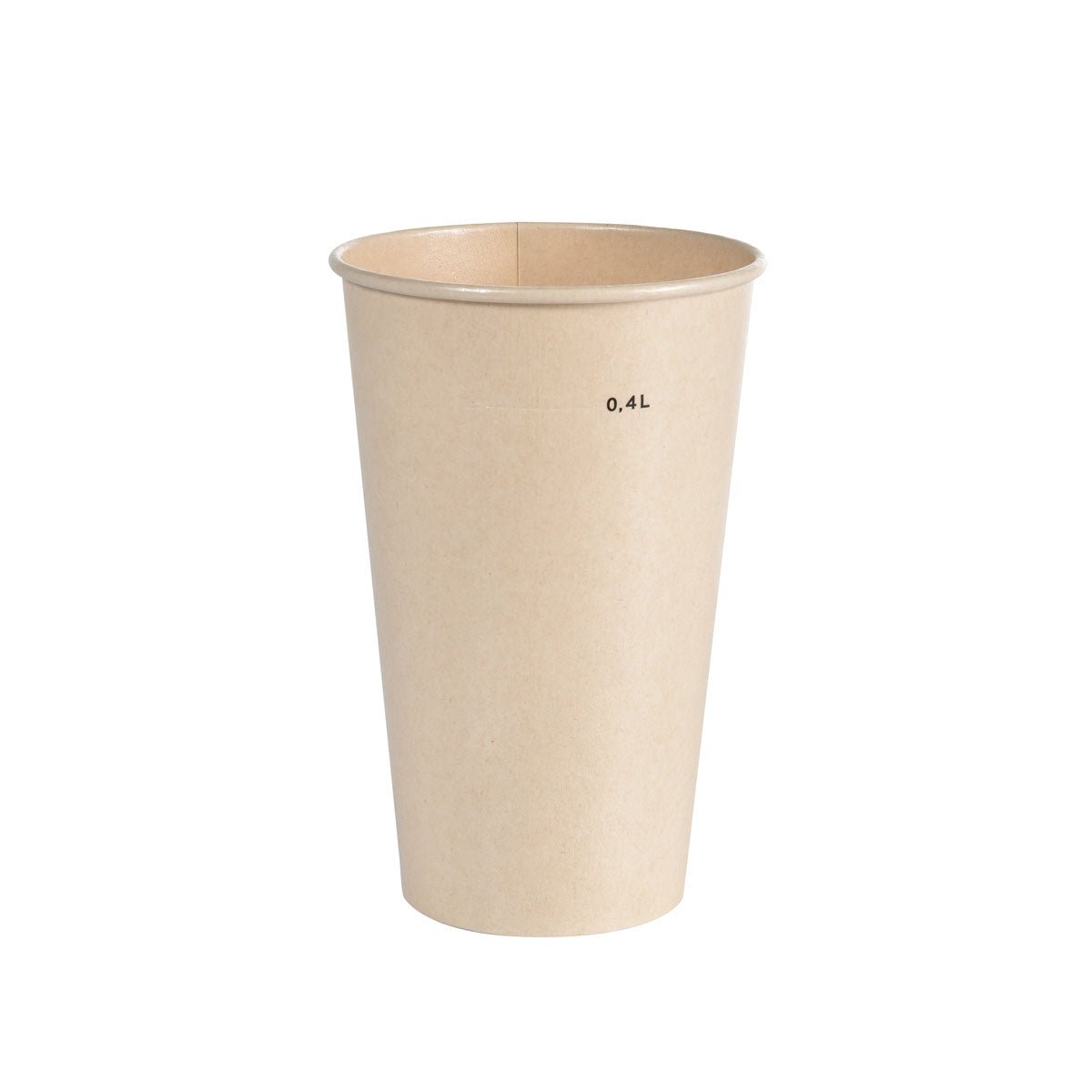 Ausschakbecher Breeze Cup Bagasse by Duni GmbH: a simple beige 0.4L cup, eco-friendly and ideal for sustainable enjoyment, standing upright against a white background.