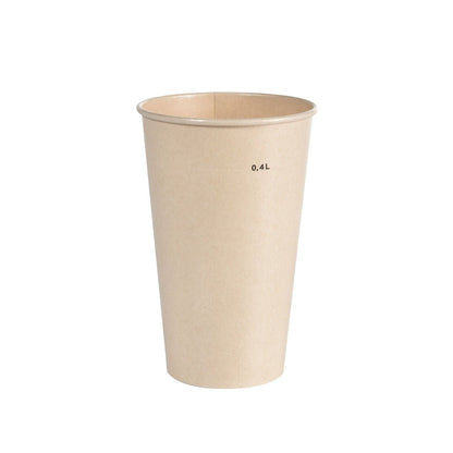 Ausschakbecher Breeze Cup Bagasse by Duni GmbH: a simple beige 0.4L cup, eco-friendly and ideal for sustainable enjoyment, standing upright against a white background.