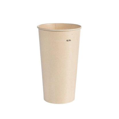 Ausschakbecher Breeze Cup Bagasse by Duni GmbH, a tall, light brown 0.5L paper cup on a white background - biodegradable and ideal for environmentally conscious use.