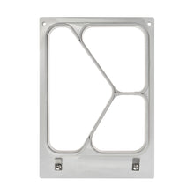 The cassette DF10/20 3-comp from Duni GmbH is a rectangular metal frame with rounded edges and intersecting bars, designed for Fibretray Caterline 500/250/190 ml, and features two bottom screws and four corner holes for easy installation.