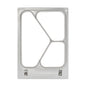 The cassette DF10/20 3-comp from Duni GmbH is a rectangular metal frame with rounded edges and intersecting bars, designed for Fibretray Caterline 500/250/190 ml, and features two bottom screws and four corner holes for easy installation.