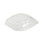 Transparent, hexagonal rPET lid (191x191x35 mm) from Duni GmbH with a slight dome, recycling symbols, and embossed "100% recycled". Ideal for Octabagasse 650/900 ml containers or other eco-friendly applications. Pack of 50 pieces.