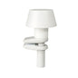 The LED candle holder made of plastic with a clip from Duni GmbH is a modern, white table decoration with a cylindrical base and conical shade, ideal for clipping - package contains 1 piece, photographed against a white background.