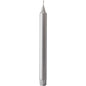 A single unlit silver crown candle (250 x 22 mm) from Duni GmbH, made of 100% stearin with a visible wick, stands upright against a white background and offers a long burn time of 9h.