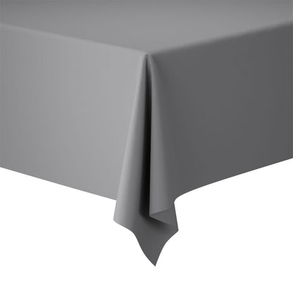 A close-up shows a rectangular table covered with a smooth Duni GmbH Evolin tablecloth roll 1.20 m x 20 m. Neatly draped corners make it ideal for an elegant table decoration against a white background.