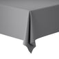 A close-up shows a rectangular table covered with a smooth Duni GmbH Evolin tablecloth roll 1.20 m x 20 m. Neatly draped corners make it ideal for an elegant table decoration against a white background.