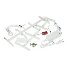 The Duni GmbH LED charging station for 4 sets - Mini lamp with efficient lighting (1 piece) including holder, screws, cables, power supply, and mounting material features a space-saving design on a white background.