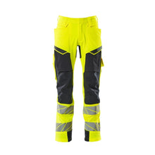 Pants with knee pockets, ULTIMATE STRETCH pants, hi-vis yellow/black-blue