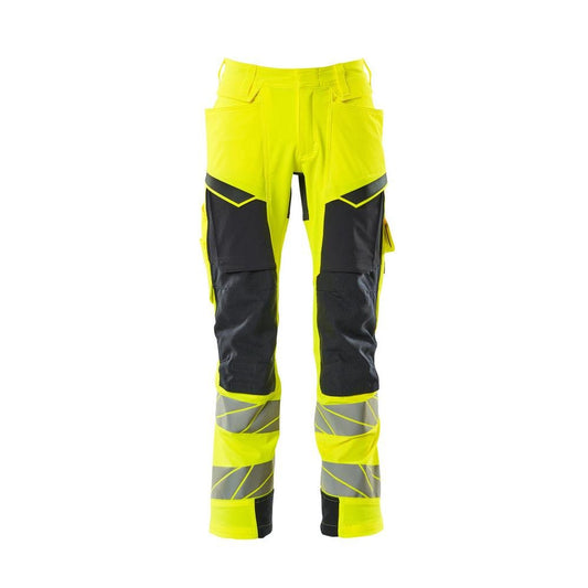 Pants with knee pockets, ULTIMATE STRETCH pants, hi-vis yellow/black-blue