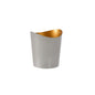 The candle holder Ripple granite gray metal by Duni GmbH has a small, matte-silver surface with an uneven edge and a gold-colored interior, which is stylishly presented against a white background. The package contains 1 piece.