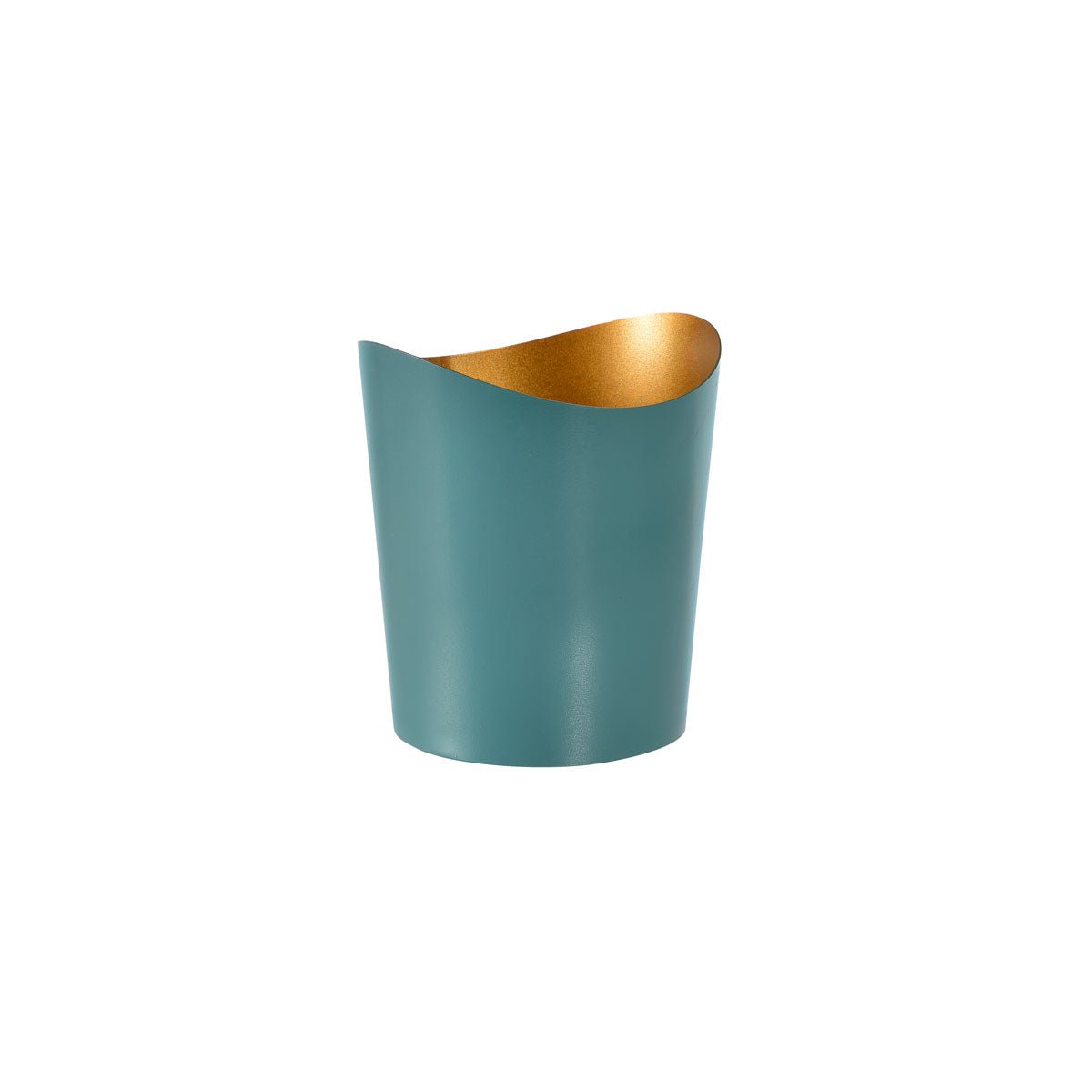 The metal candle holder, Ripple Ocean Teal by Duni GmbH, with its asymmetrical edge and gold-colored interior, adds a stylish accent as a decorative home accessory against a simple white background.