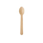 A coffee spoon Silva 130 mm from Duni GmbH made of naturally waxed wood is seen vertically against a white background. The spoon has a round bowl and a flat handle.